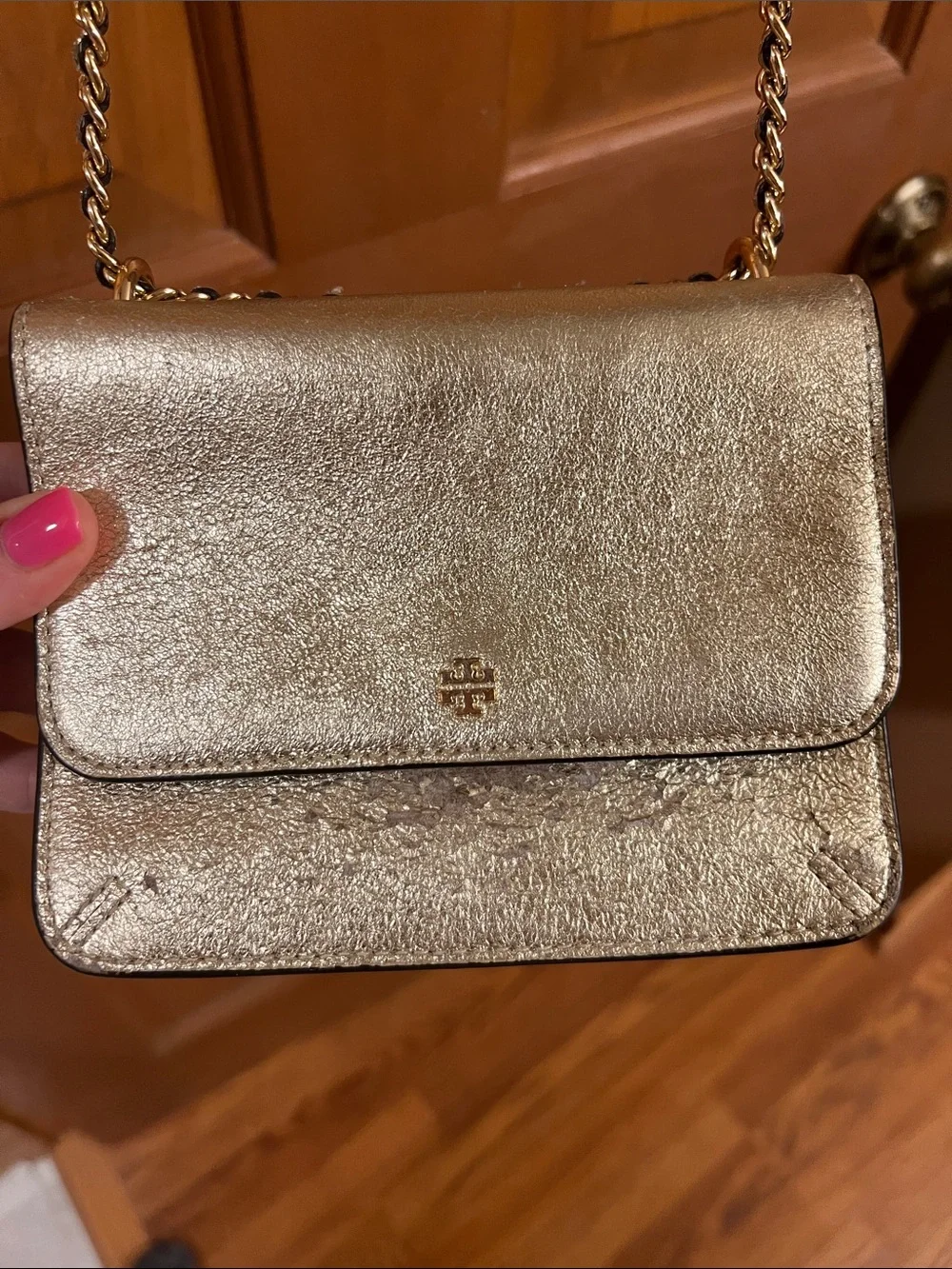 Tory Burch Gold Leather Chain Strap Crossbody